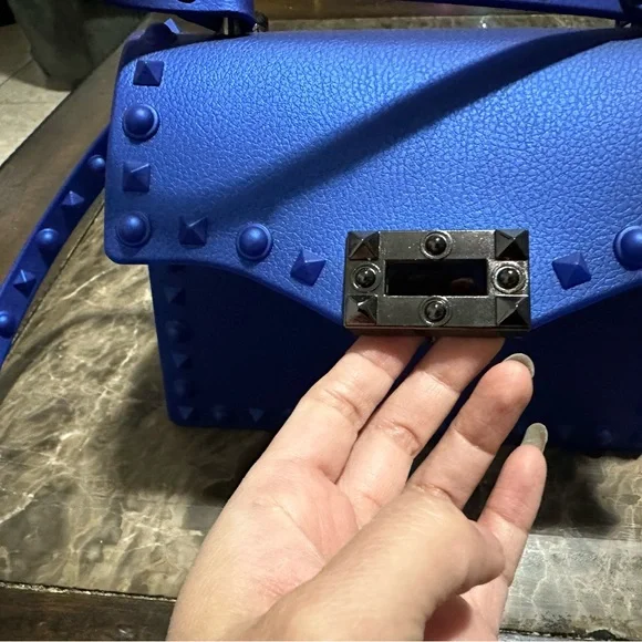 Blue Studded Women's Bag and blue sunglasses - Picture 4 of 7